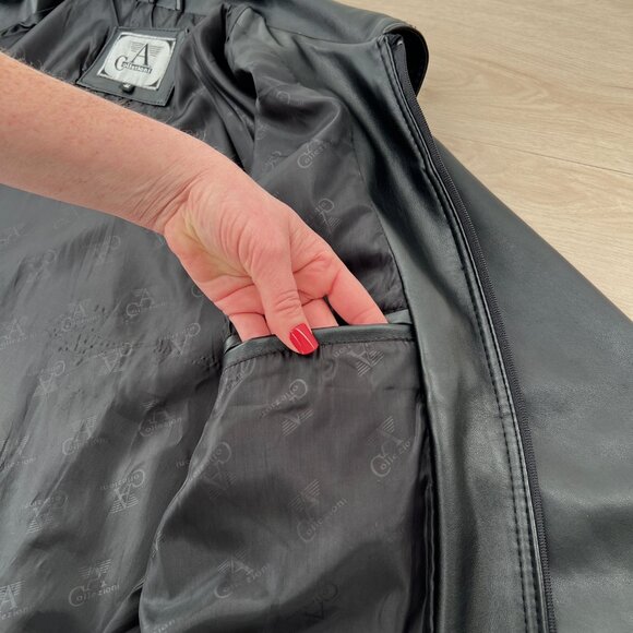 A Collezioni Italian Black Faux Leather Motorcycle Jacket Men’s XL European Chic - Picture 13 of 15